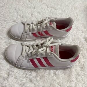 Adidas Grand Court K White with Pink Glitter Stripes Sneakers Size 4